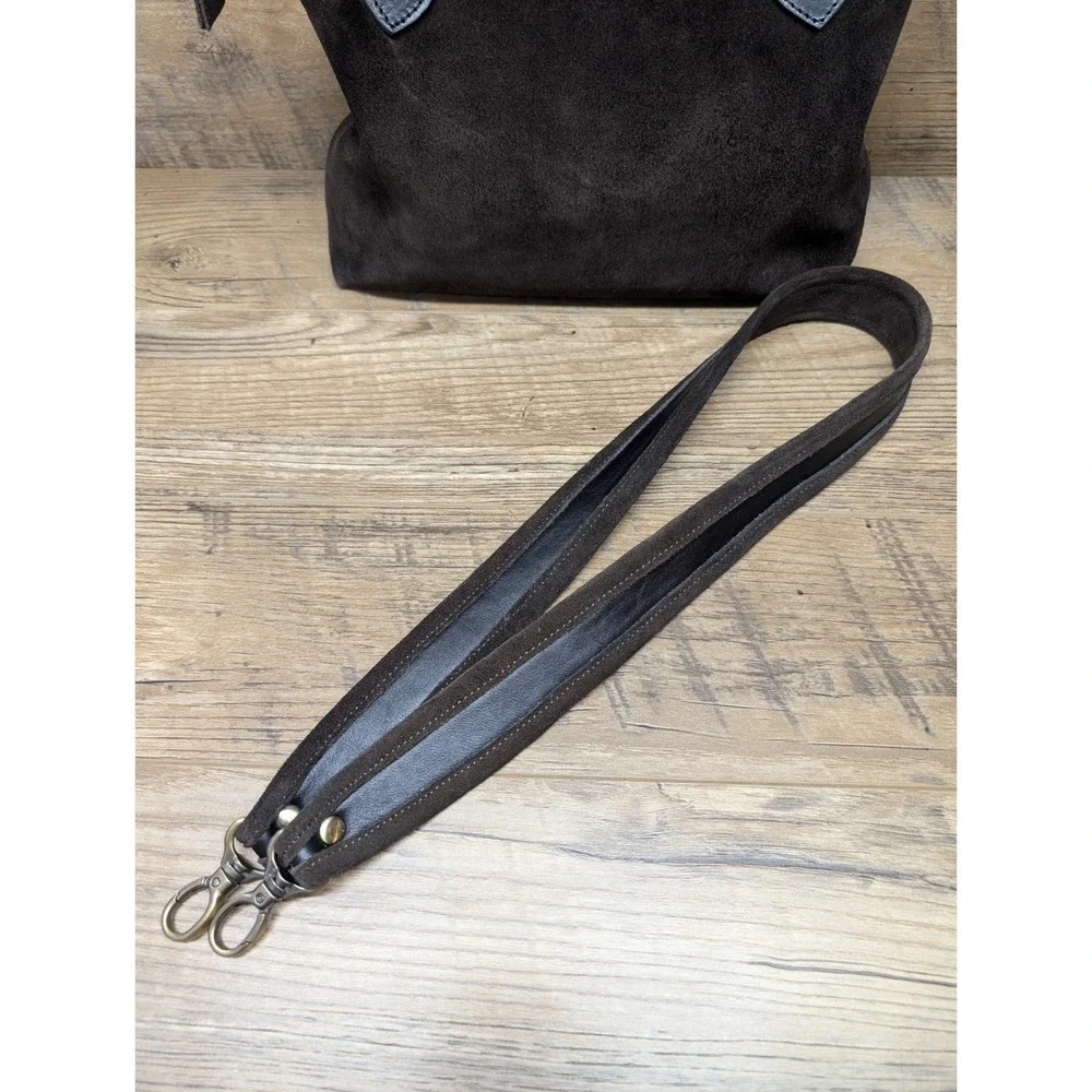 Brown Suede Leather Satchel Bag Top Handle with Detachable Strap‎